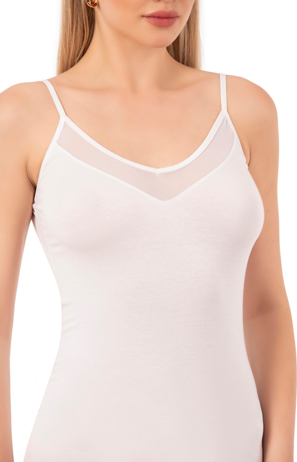 Özkan Underwear 22813 Kadın Pamuklu Modal Tül Detaylı İnce Askılı Atlet görsel 6