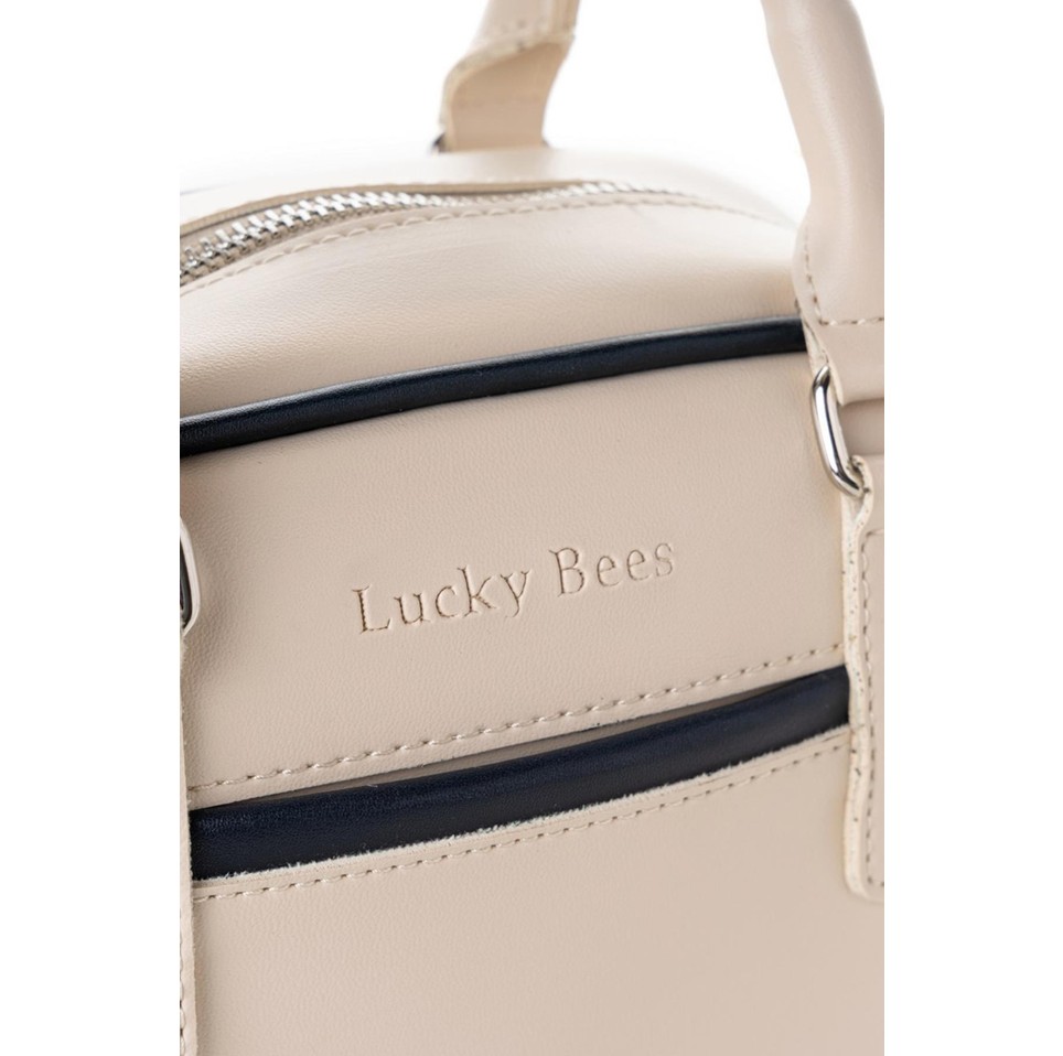 Lucky Bees Kadın Çapraz Askılı El ve Omuz Çantası Vizon Renk Suni Deri Şık Tasarım görsel 5