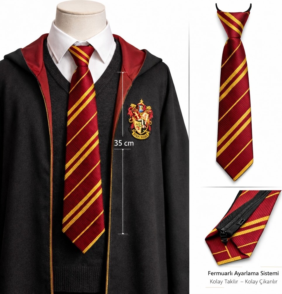 Aslanoğlu Store Harry Potter Gryffindor Fermuarlı Ayarlanabilir Kravat