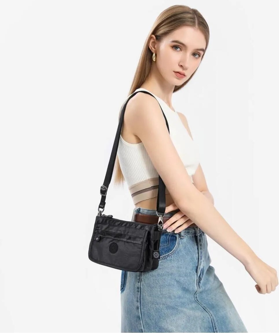 Smart Bags Kadın Postacı Çantası Minik Boy Krinkıl Kumaş 1191 Su Geçirmez Siyah görsel 8