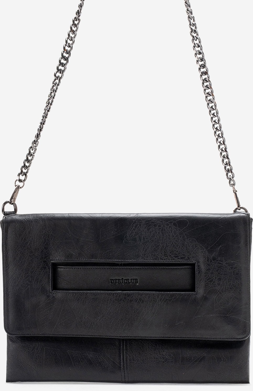 Dericlub Clara Kadın Geniş Clutch Çanta Gerçek Deri Siyah