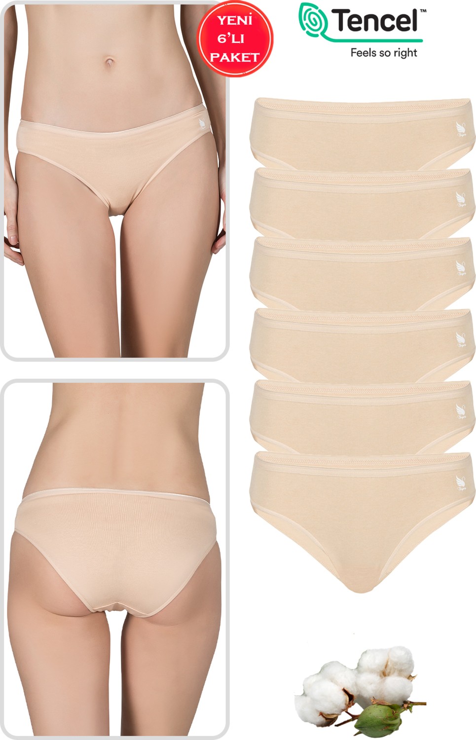 Özkan Underwear Özkan 23924 6'lı Paket Kadın Pamuklu Modal Esnek Yumuşak Slip Külot