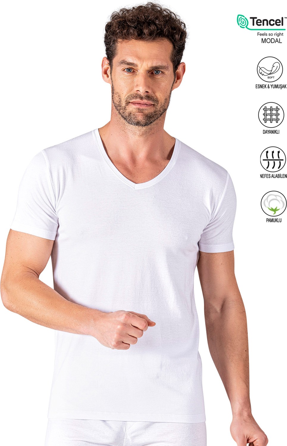 Özkan Underwear Özkan 11143 Erkek V Yaka Pamuklu Modal Esnek Rahat Kısa Kollu Tişört Fanila