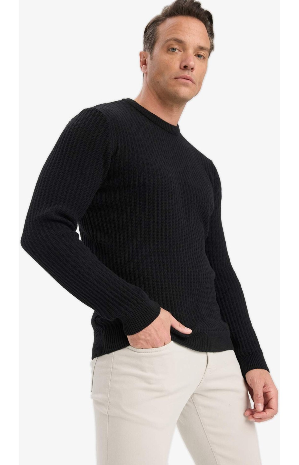 DeFacto Standart Fit Bisiklet Yaka Basic Dokulu Triko Kazak E0811AX25WN görsel 8
