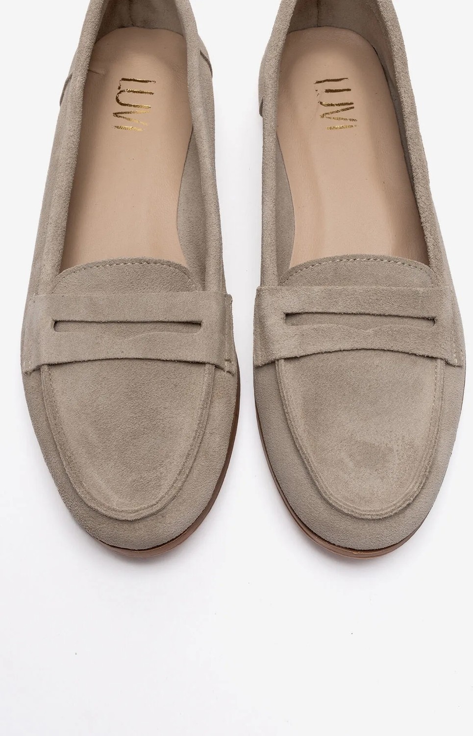 Luvi F02 Bej Süet Hakiki Deri Kadın Loafer Ayakkabı görsel 5