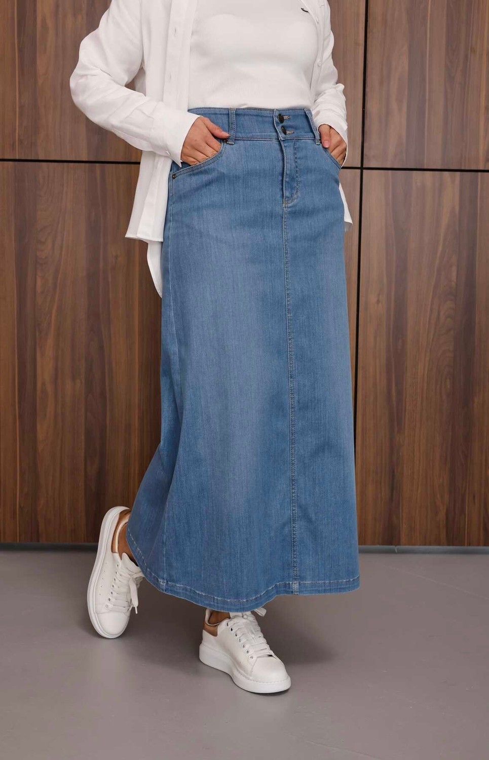 Neways 2254-DENIM Ara Boy Klasik Etek Mavi görsel 2