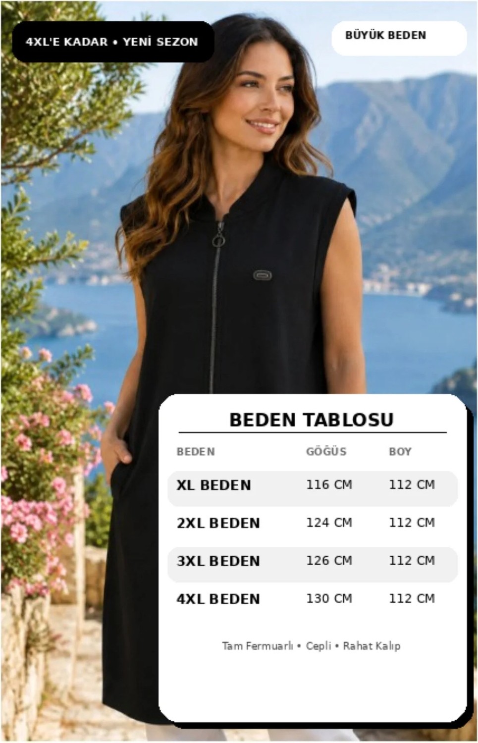 Gülzade Büyük Beden Yelek Siyah 1 Adet Fermarlı Iki Cerli Kaliteli Kullanışlı Güzel Dayanıklı Şık