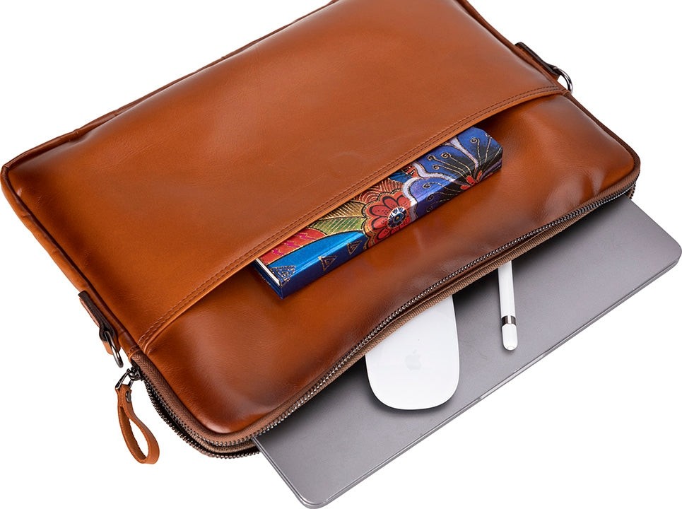 BloominBag Sılva Sandy Tan Hakiki Deri 16" Laptop & Tablet Askılı Kılıfı görsel 7
