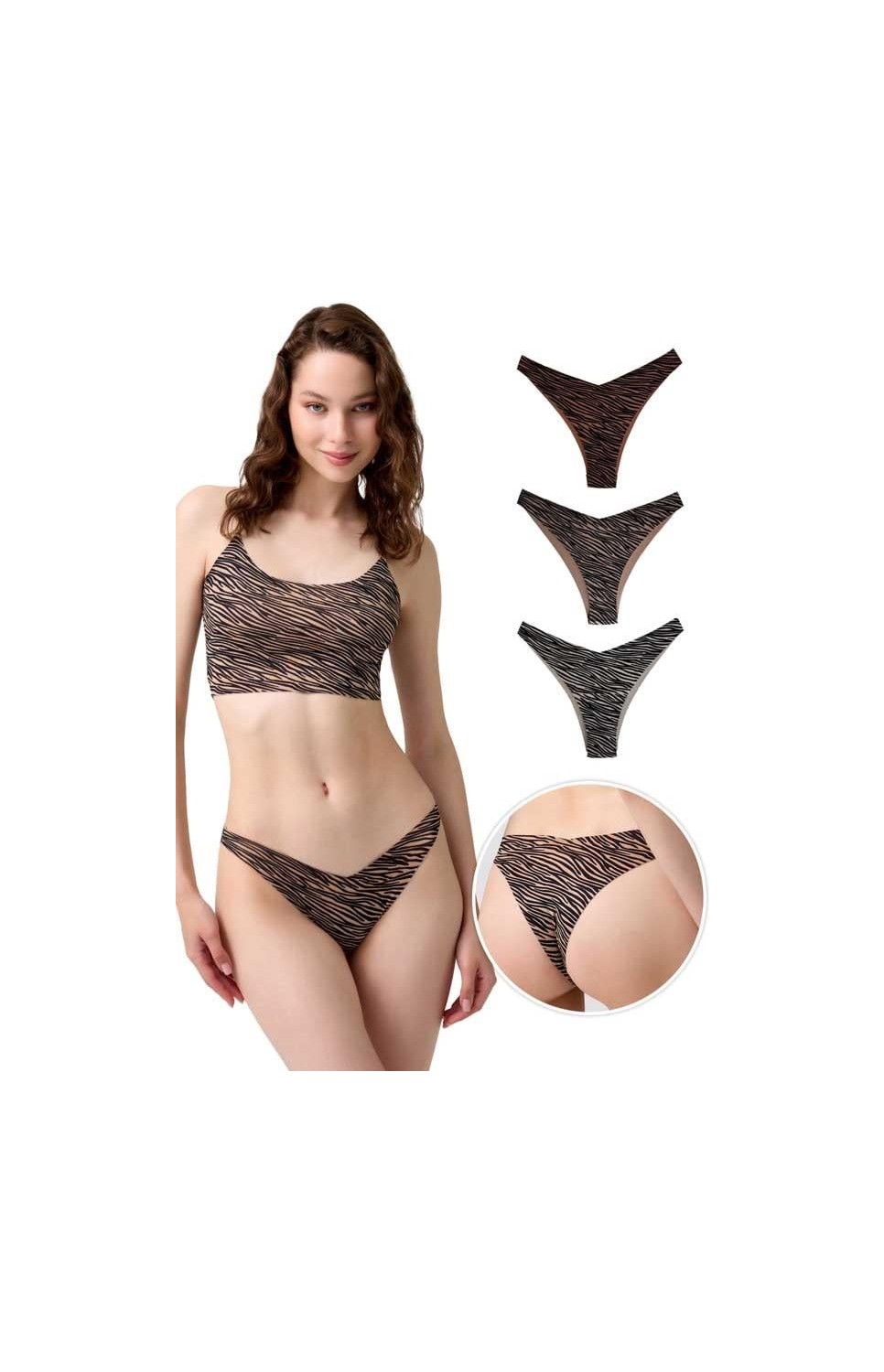 Cottonhill Basic Desenli Lazer Kesim Kadın Brezilya Külot 3'lü Paket-2 görsel 2