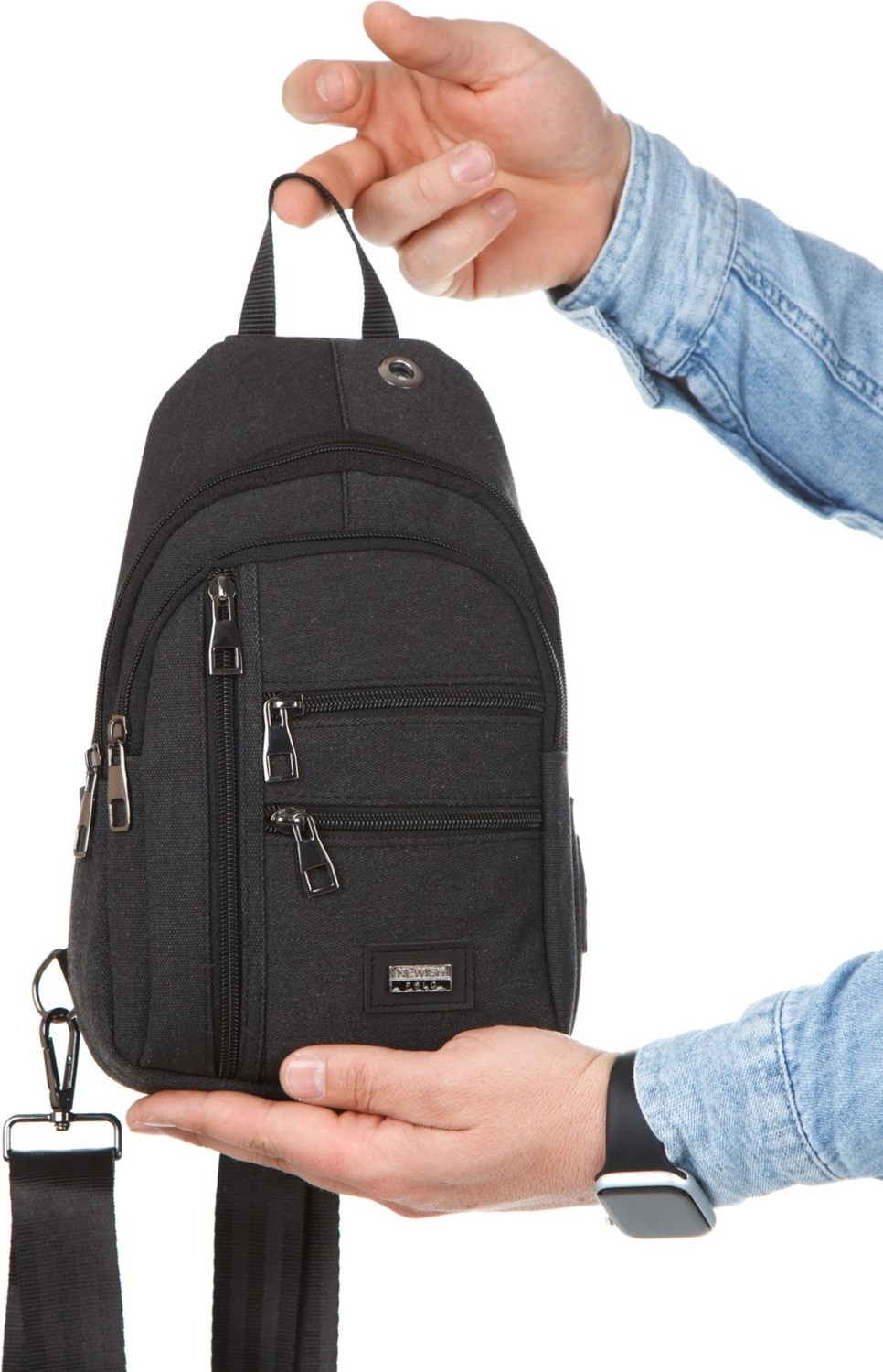 Torz Unisex Siyah Omuz Çantası Su Geçirmez Kanvas Kumaş Body Bag Çift Taraflı Çapraz Postacı Çanta görsel 4