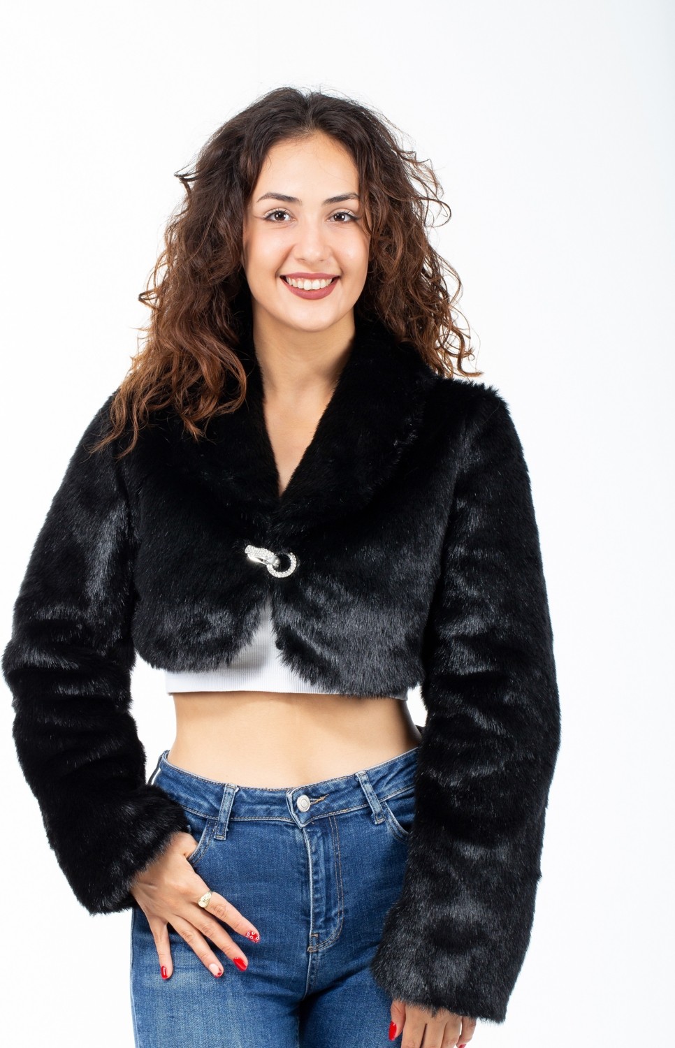 KürkZone Broşlu Taşlı Kürk Abiye Etol Bolero görsel 6