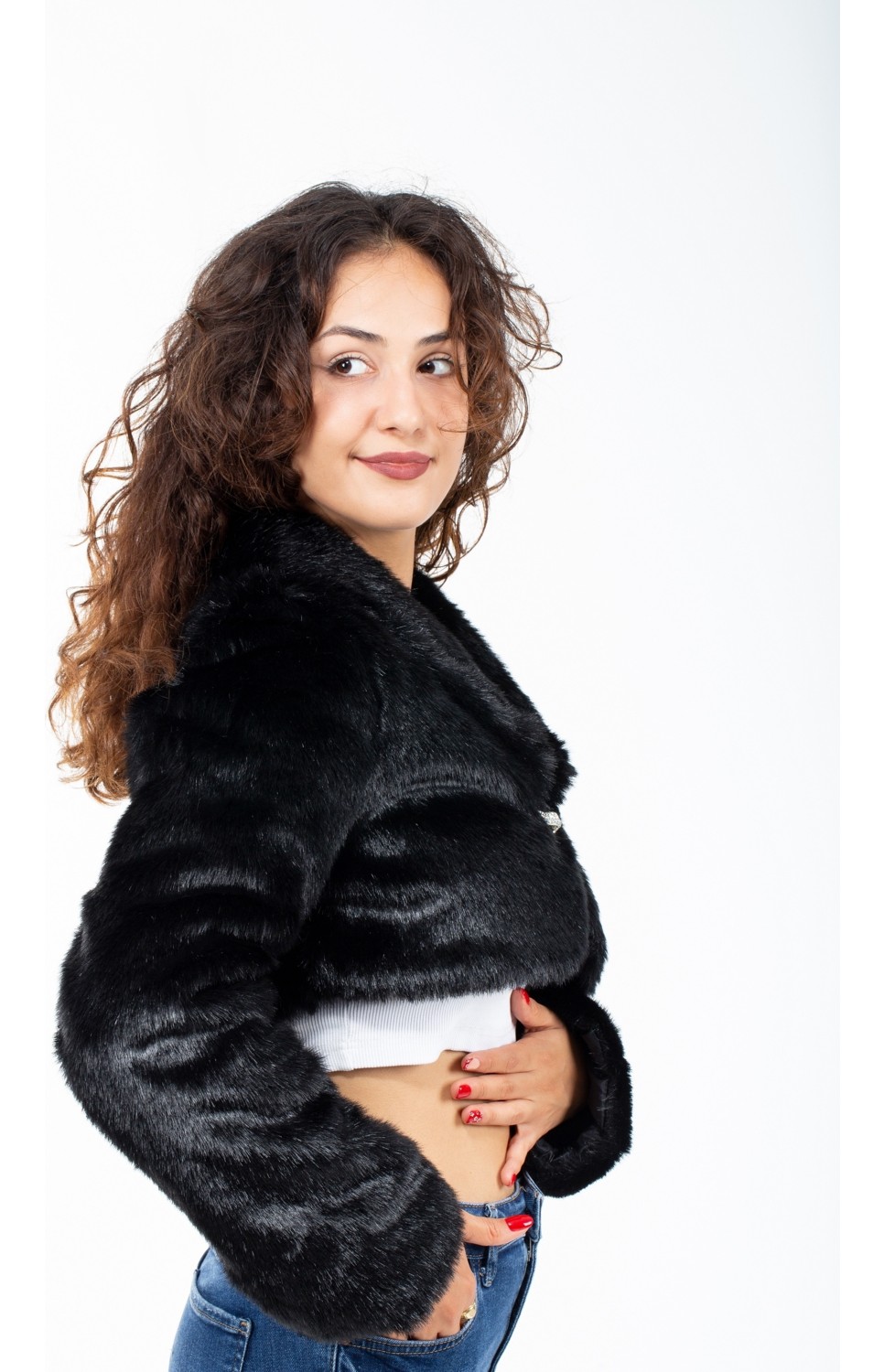 KürkZone Broşlu Taşlı Kürk Abiye Etol Bolero görsel 8
