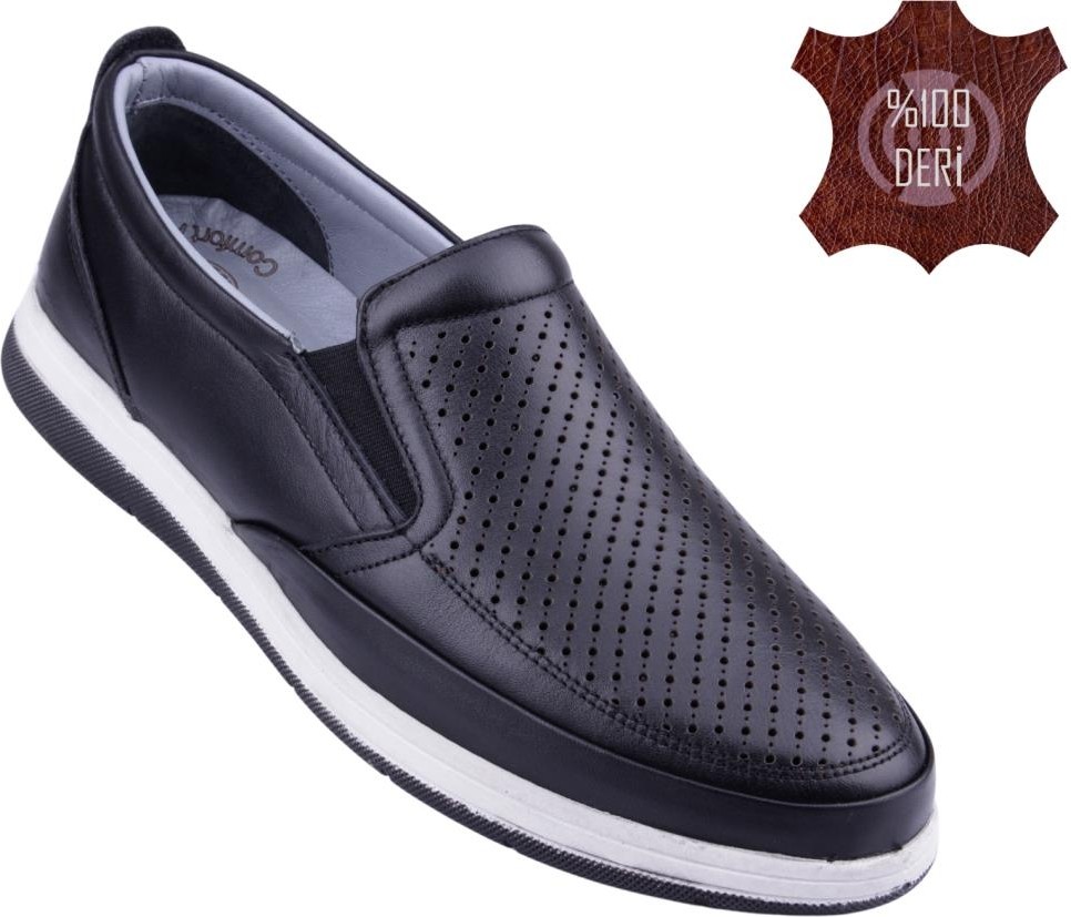 Detector Hakiki Deri Ortopedik Delikli Erkek Ayakkabı 046 Düz Taban Yapısı ile Modern Şıklık