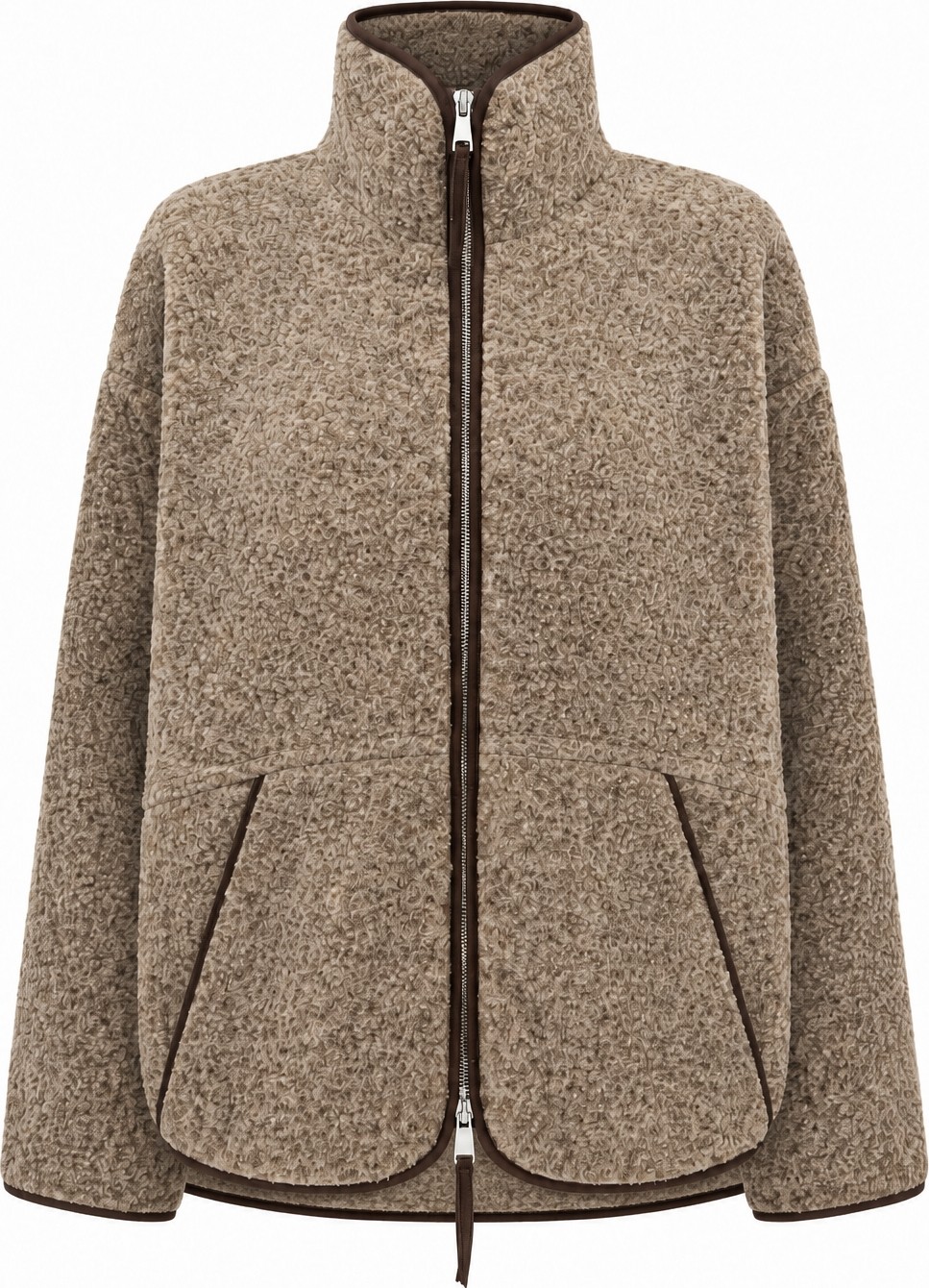 Mixray 4984 Kadın Fermuarlı Önden Cepli Yumuşak Dokulu Dik Yaka Polar Sweatshirt Kahve