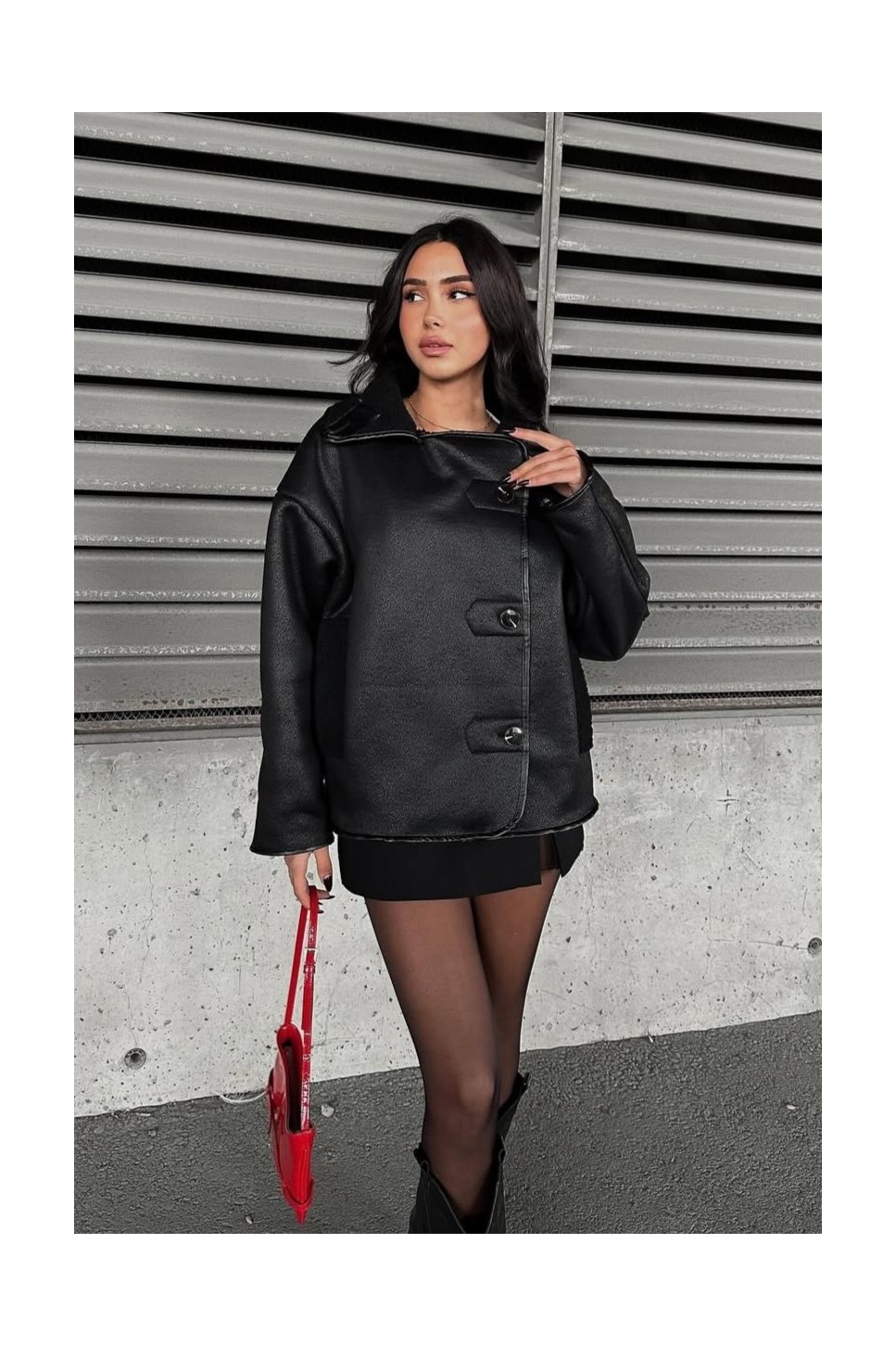 Moda Armanc Kadın Oversize Içi Kürklü Süet Deri Mont - Içi Peluşlu Yumuşak Dokulu görsel 2