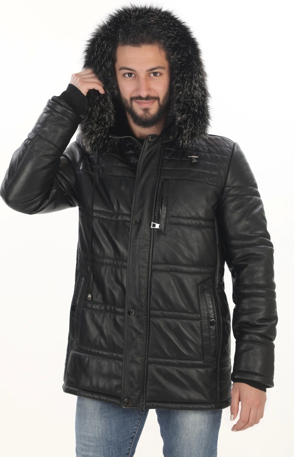 PayBuy Erkek Günlük Şıklık Için Derimont Parka Erkek Hakiki Kuzu Derisi Mont Kapüşonlu Kürklü Kaban