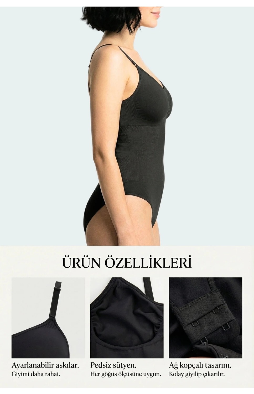 Elilom Kadın Bel Şekillendirici Toparlayıcı Zıbın Korse Ayarlanabilir Askılı Alttan Çıtçıtlı Ten Body görsel 5