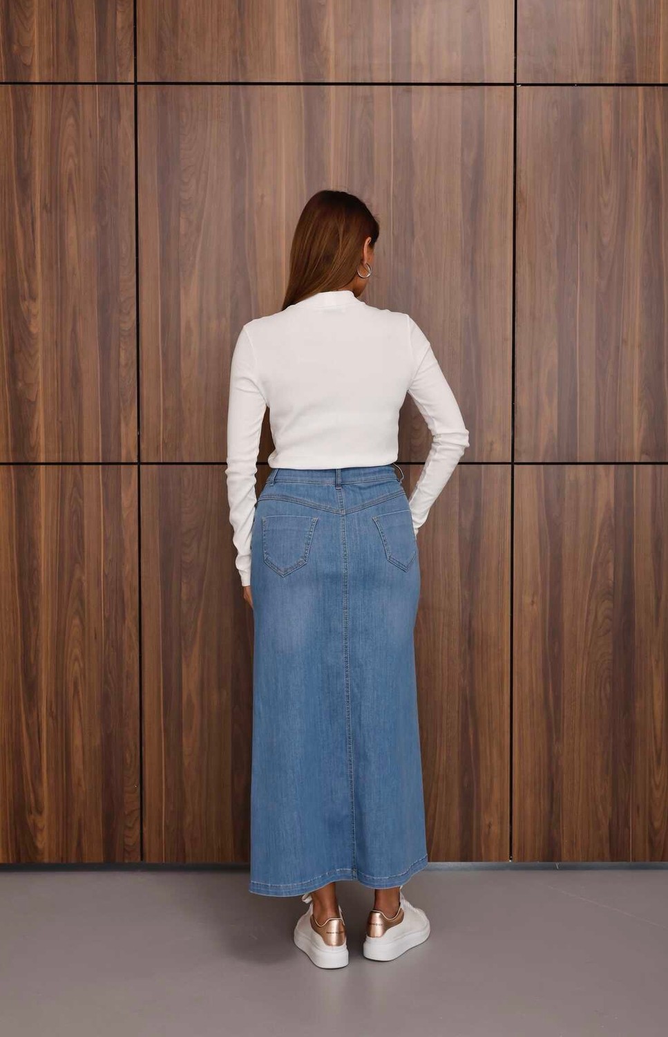 Neways 2254-DENIM Ara Boy Klasik Etek Mavi görsel 4