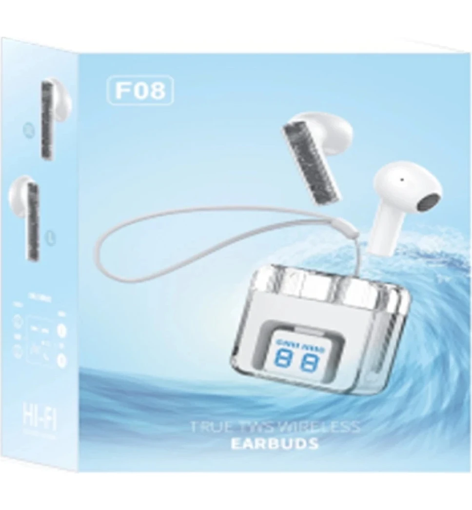 Resim Allzey Karler Bass F08 Dijital Şarj Göstergeli Tws Bluetooth Kulaklık - Mavi 