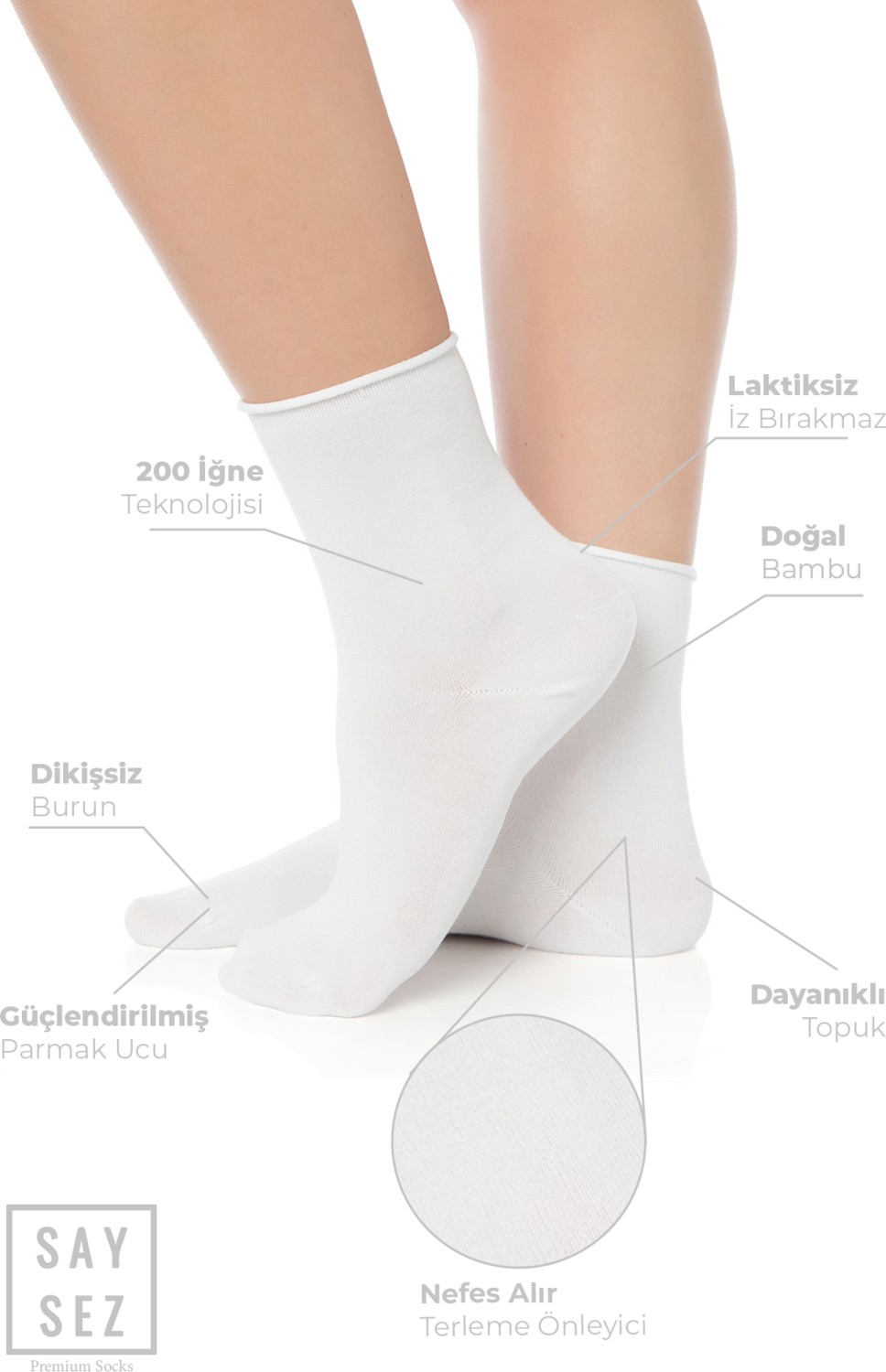 Saysez Bambu Kadın Lastiksiz Beyaz Soket Dikişsiz Premium Çorap Kutulu 6'lı / Iz Bırakmaz / Sıkmayan Çorap görsel 2