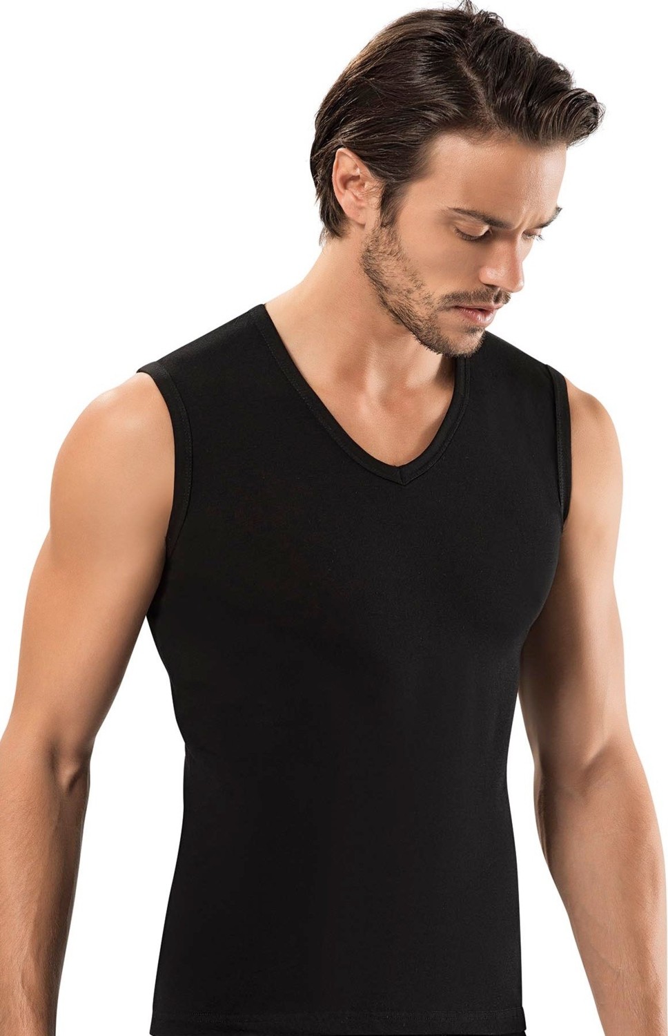 Erdem İç Giyim Erdem Siyah Slim Fit Kolsuz Derin V Yaka Atlet 1118