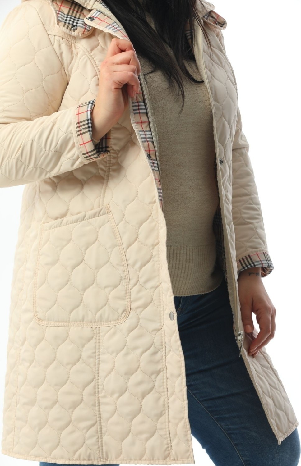 TUTveAL Collection Mevsimlik Kapitone, Su Itici Mont, Ekoseli Mont, Büyük Beden Mont, Lacivert Mont görsel 5
