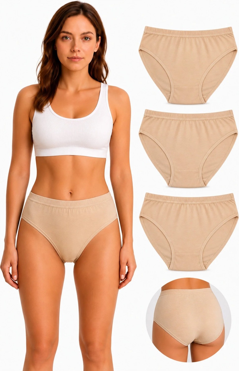 Westic Giyim Biyeli Bato Kadın Külot 3'lü Paket %100 Pamuk Geniş Kalıp Yüksek Bel Siyah Beyaz Ten L Xl 2xl 3xl 4xl 5xl Büyük Beden