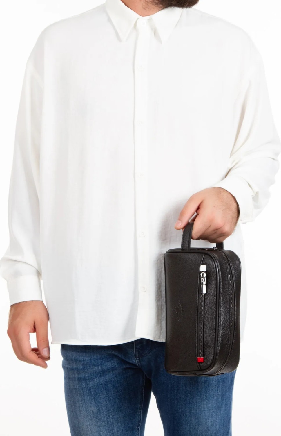 Tuldar Erkek Siyah Deri Portföy Clutch Traş Kozmetik Bakım Ve Günlük El Çantası (14X24CM) tul374 görsel 4