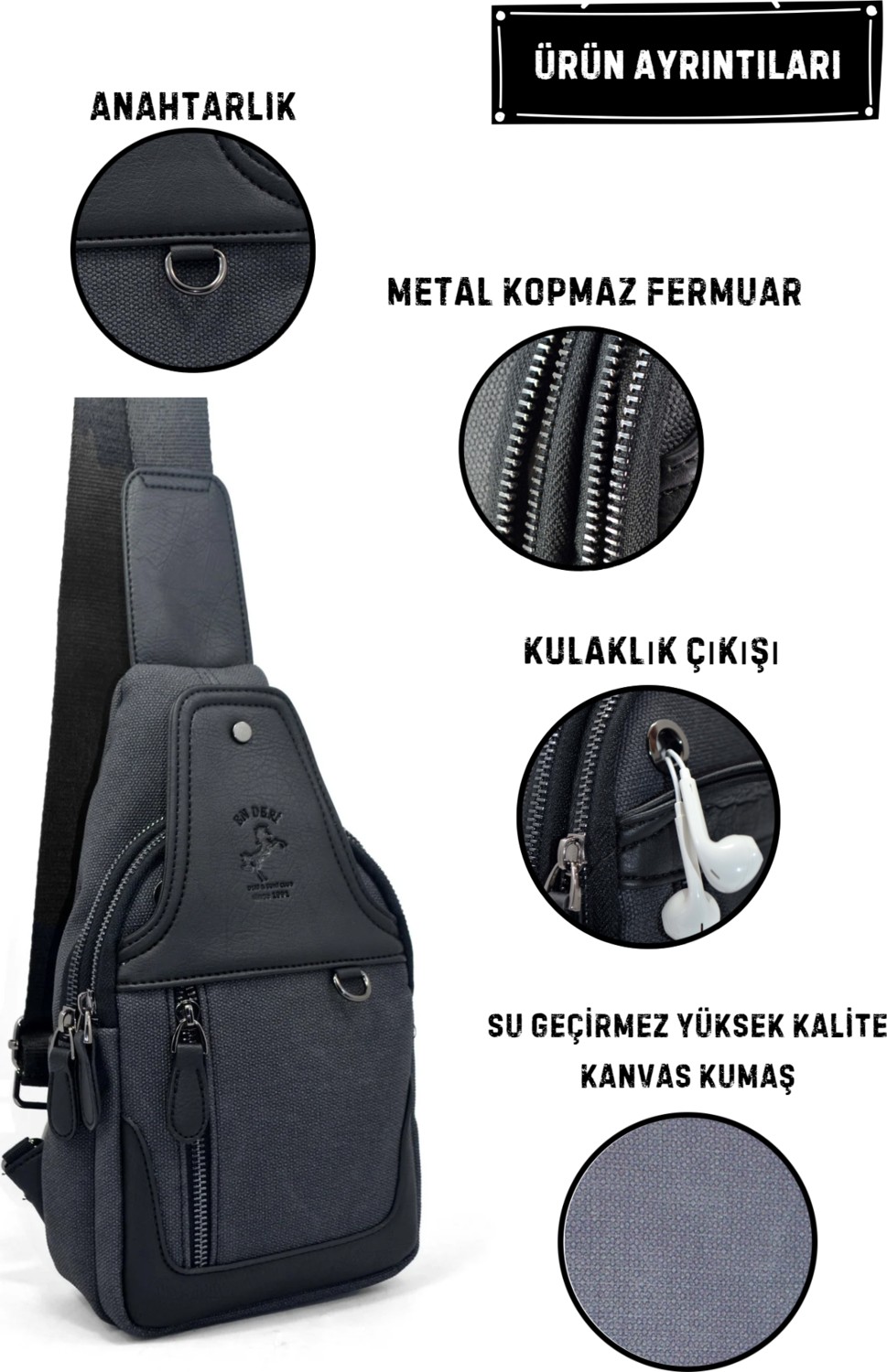 EN Deri Siyah Kanvas Çok Bölmeli Erkek Omuz Çantası Erkek Çapraz Çanta görsel 6