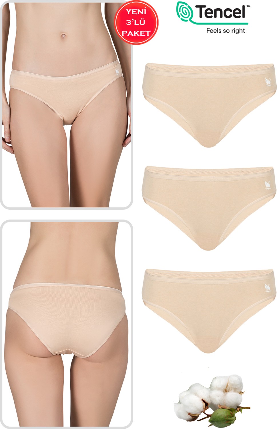 Özkan Underwear Özkan 23924 3'lü Paket Kadın Pamuklu Modal Esnek Yumuşak Slip Külot