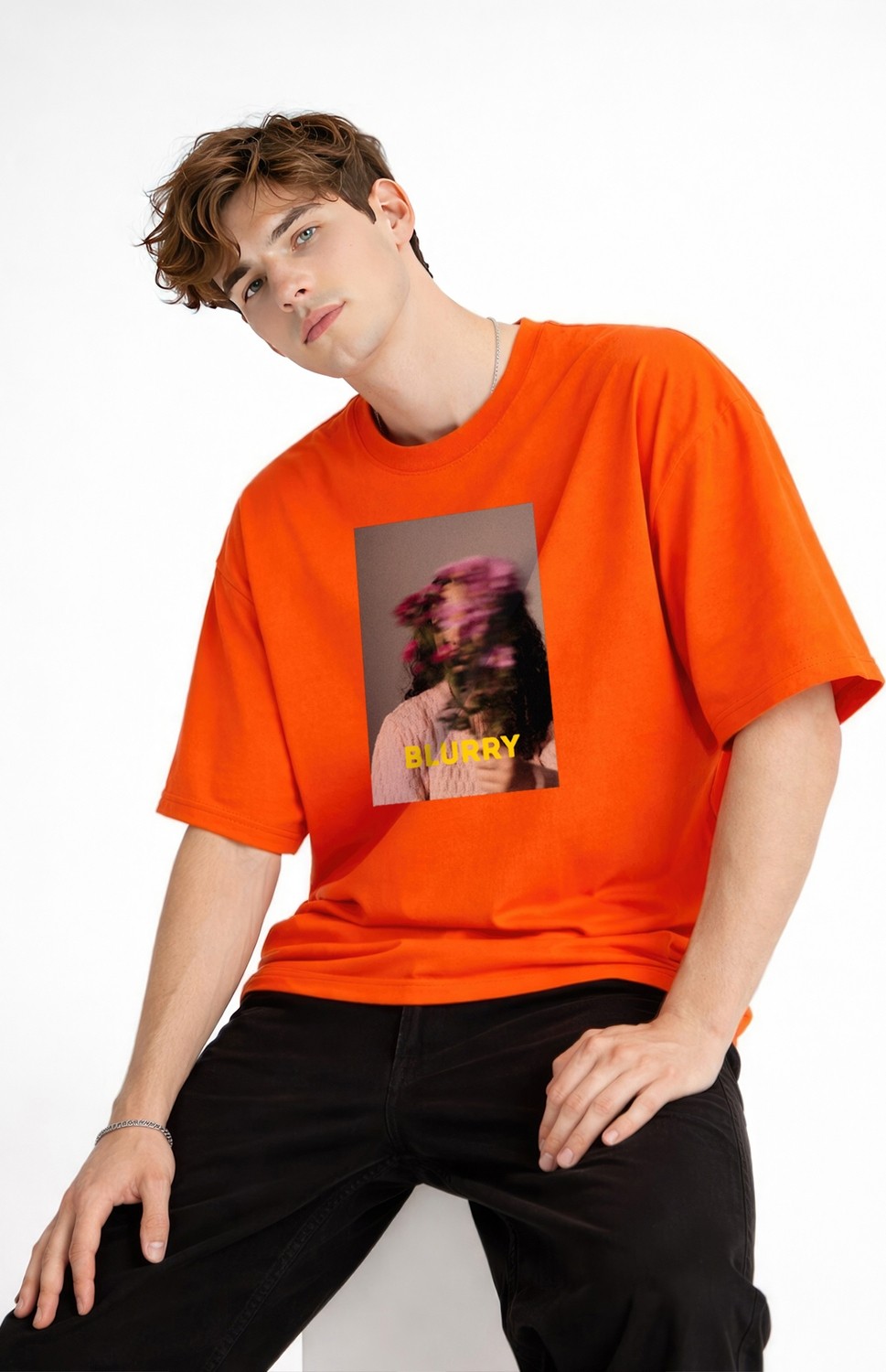 TeknoKapsül Blurry - Oversize Erkek Tişört Turuncu