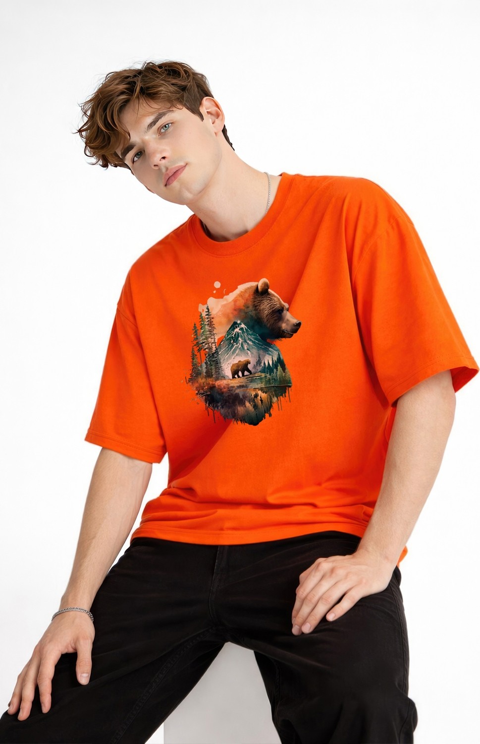 TeknoKapsül Bear2 - Oversize Tişört Turuncu görsel 2