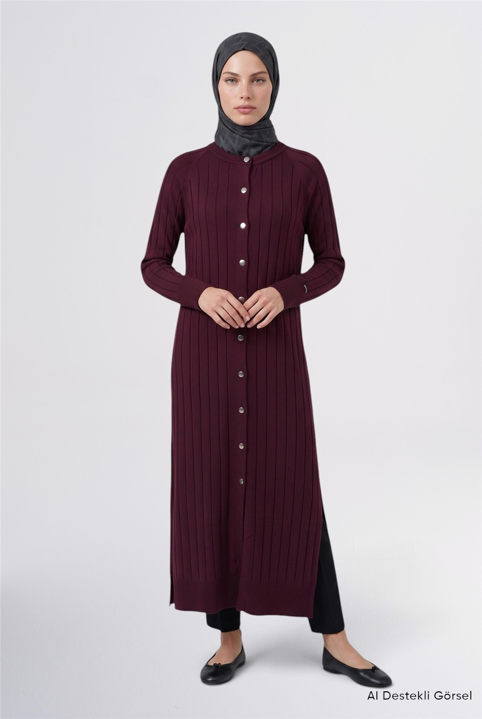 Armine Regular Fit Triko Hırka Mürdüm görsel 2