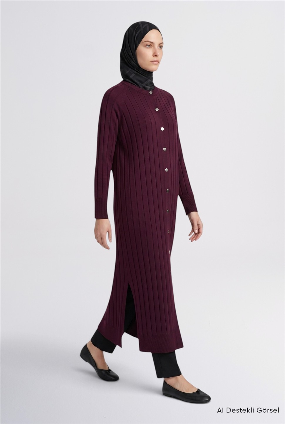 Armine Regular Fit Triko Hırka Mürdüm görsel 3