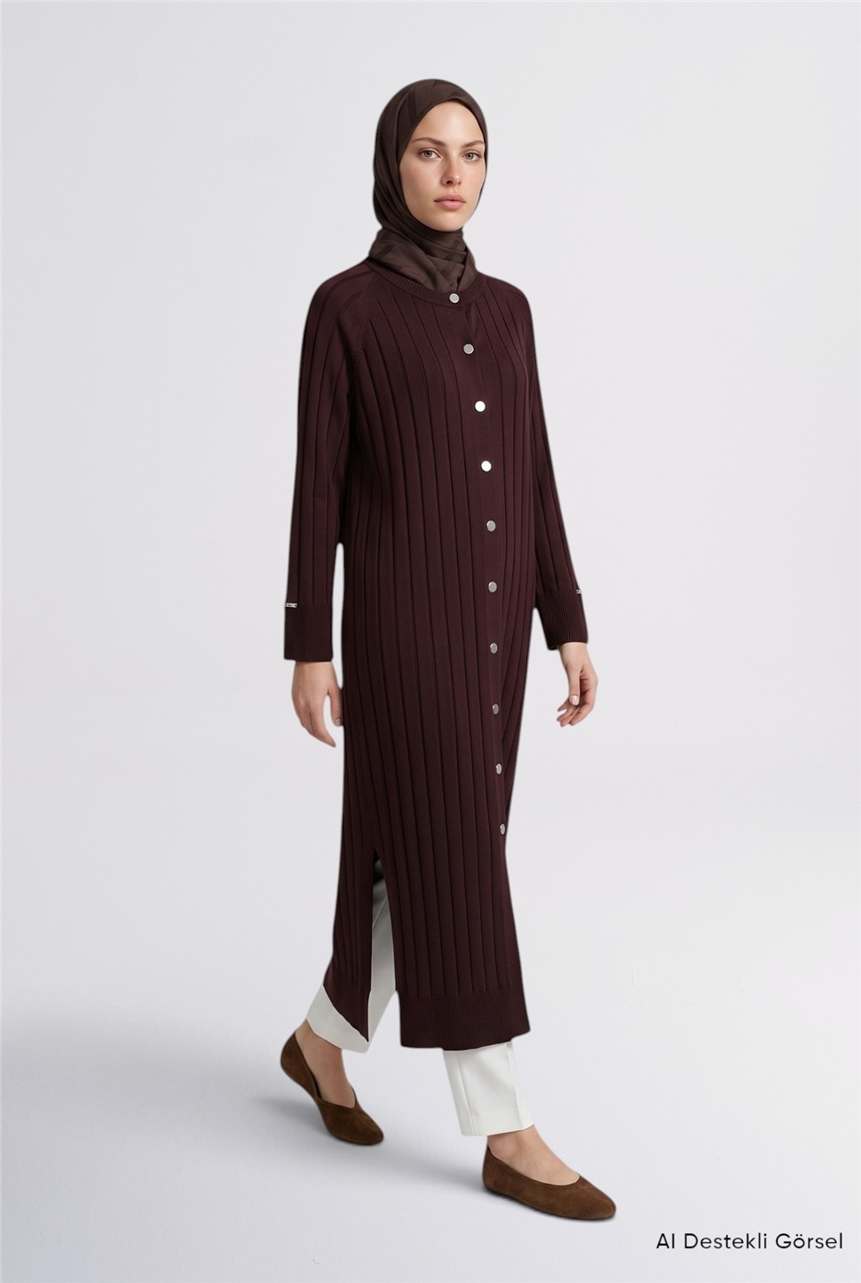 Armine Regular Fit Triko Hırka Acı Kahve görsel 3