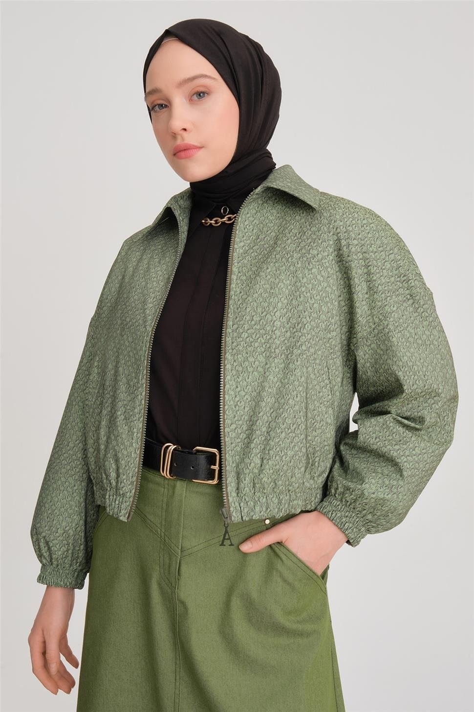 Armine Baskılı Bomber Ceket 24Y5507 Yeşil