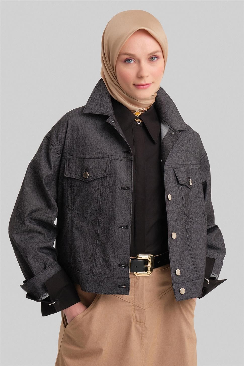 Armine Kısa Denim Ceket 24Y5405 Siyah görsel 3