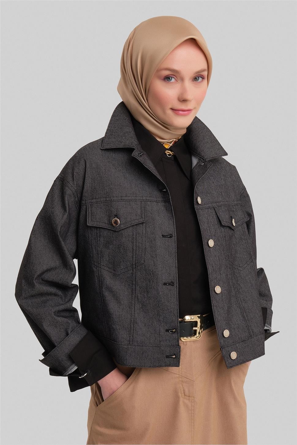 Armine Kısa Denim Ceket 24Y5405 Siyah görsel 4