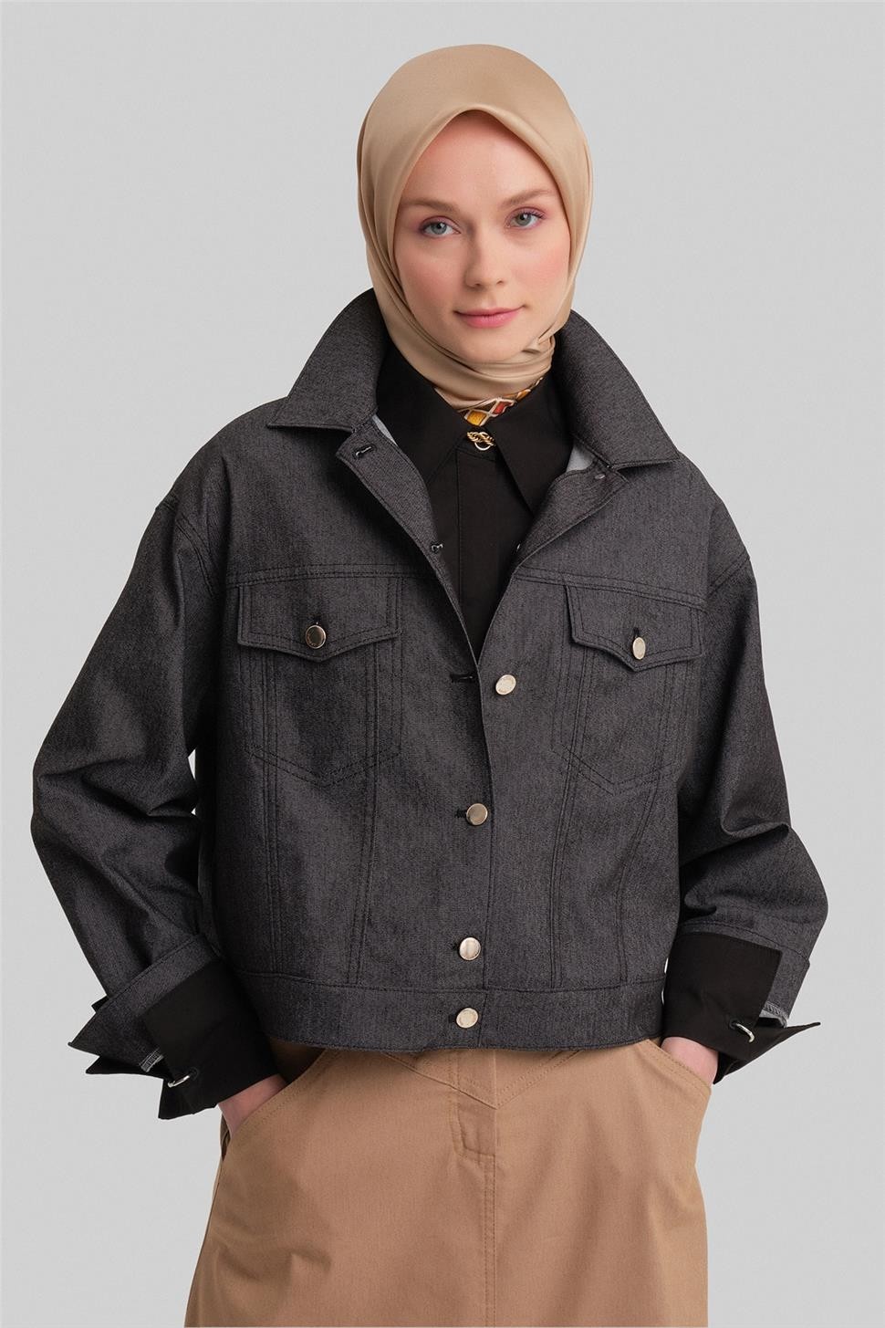 Armine Kısa Denim Ceket 24Y5405 Siyah görsel 5