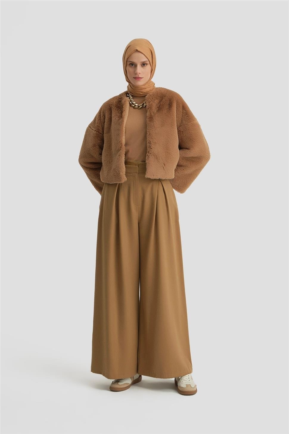 Armine Pileli Pantolon Etek 24K2709 Camel görsel 2
