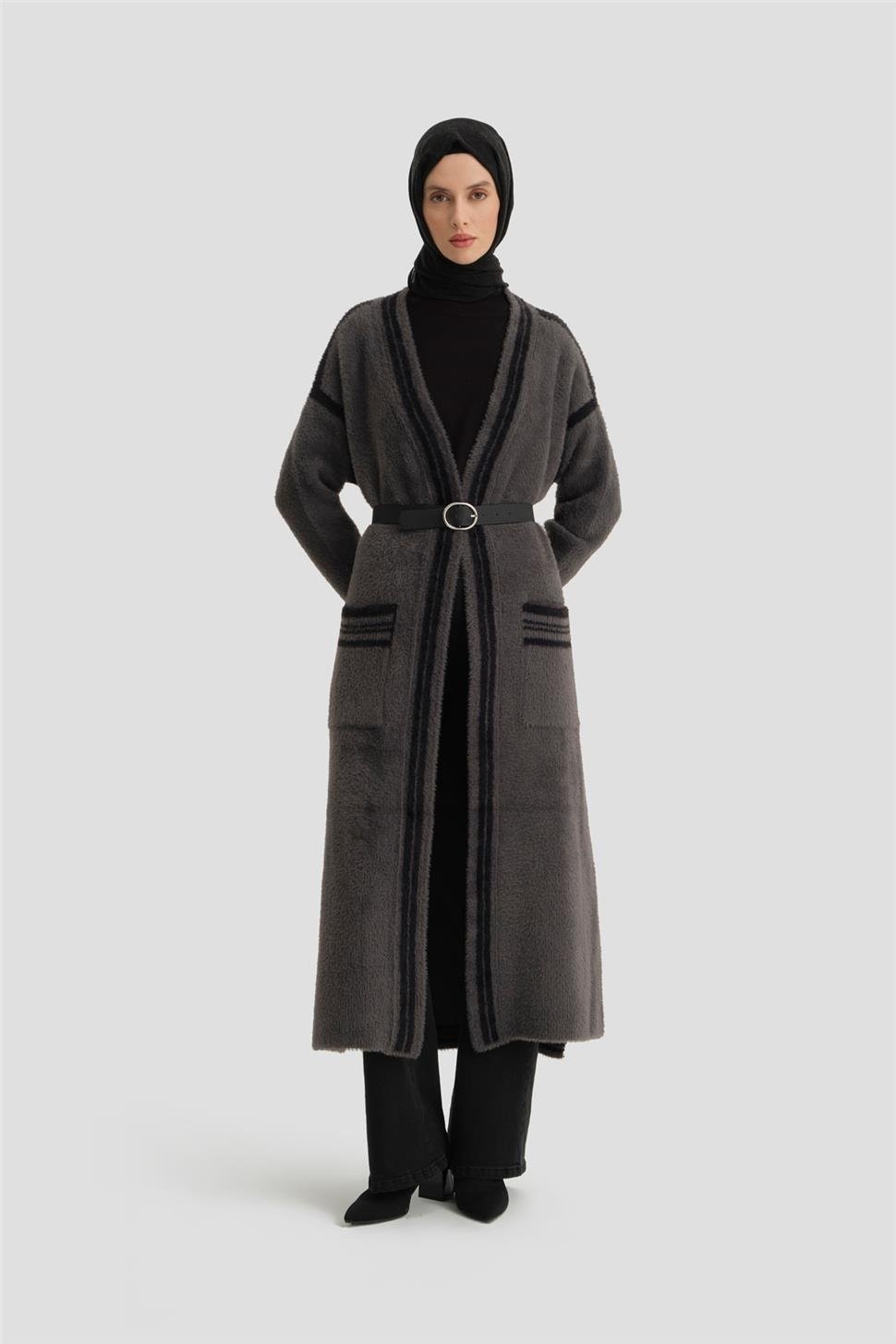 Armine Peluş Hırka 24KD2801 Antrasit görsel 2