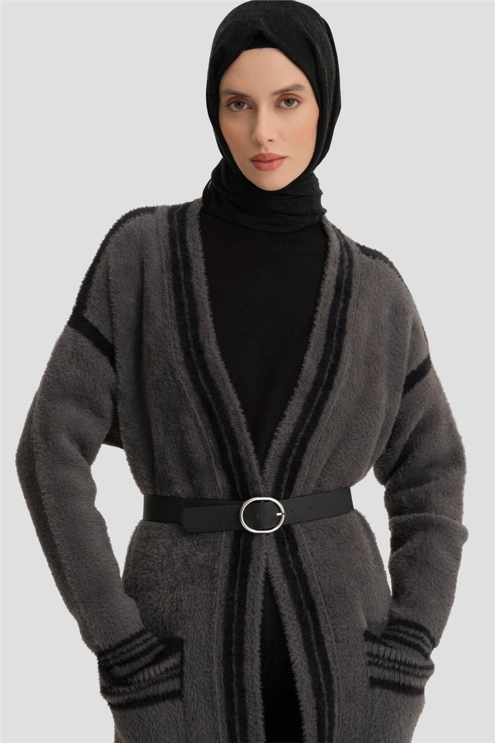 Armine Peluş Hırka 24KD2801 Antrasit görsel 3