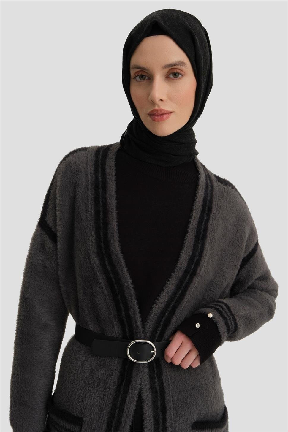 Armine Peluş Hırka 24KD2801 Antrasit görsel 4