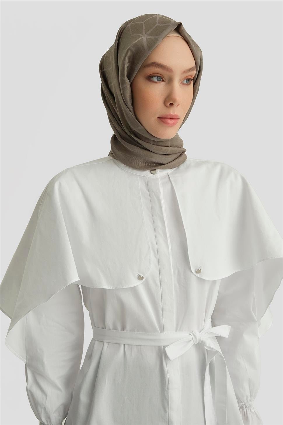 Armine Pelerin Detaylı Pamuk Tunik 25Y4606 Beyaz görsel 4