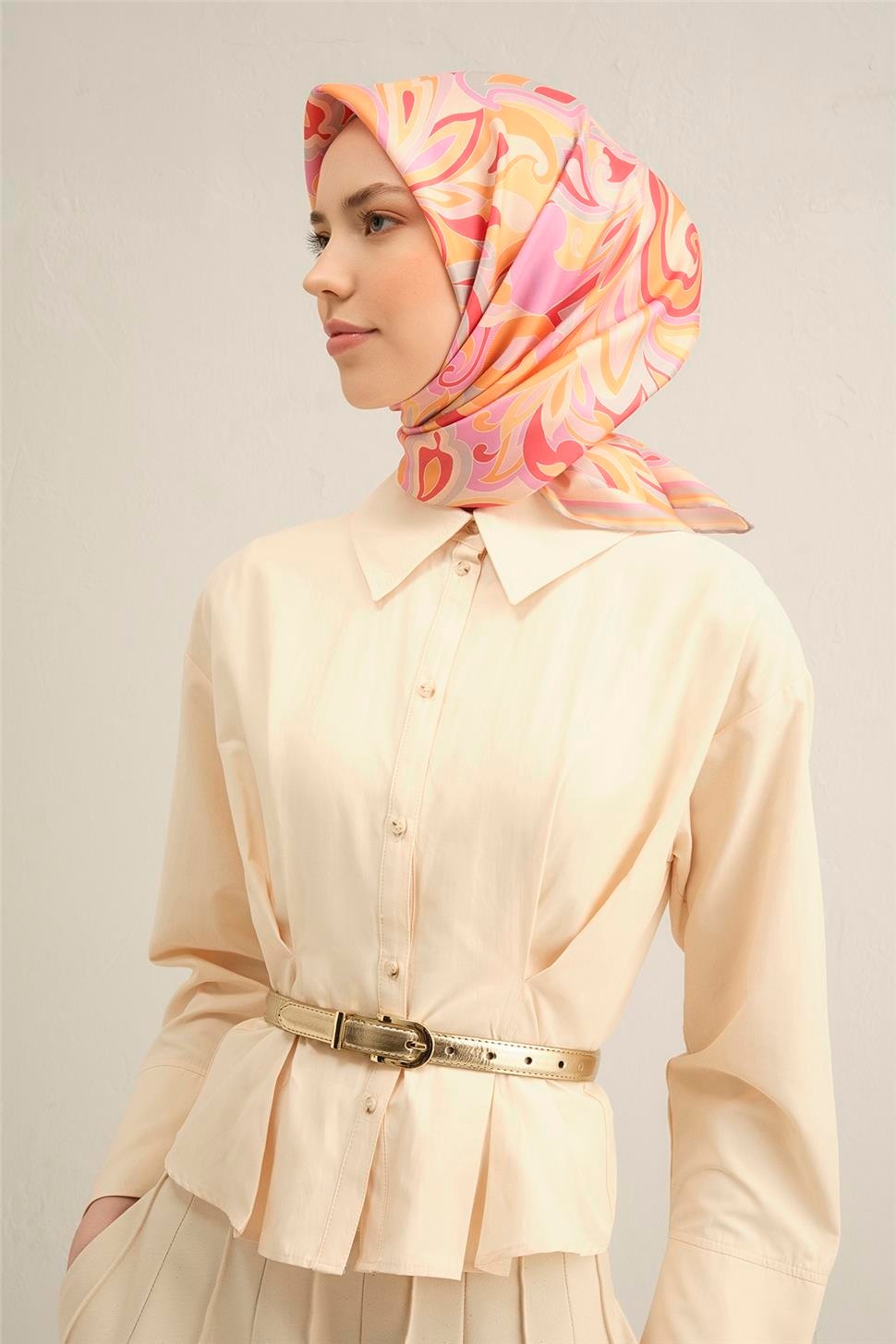 Armine Etnik Desenli Saf İpek Sura Eşarp 9323D 85