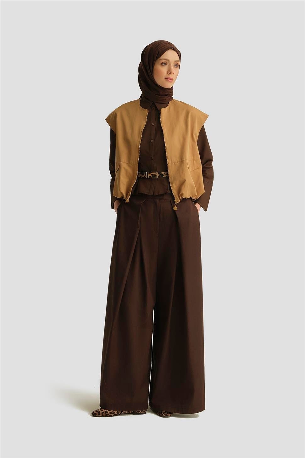 Armine Pileli Tencel Pantolon Etek 25Y2801 Acı Kahve