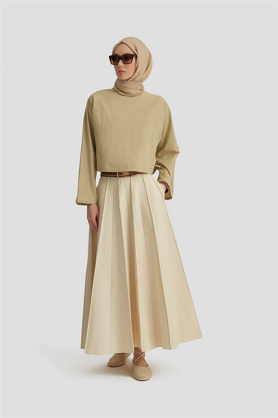 Armine Kup Dikiş Detaylı Basic Bluz 25Y3715 Naturel görsel 2
