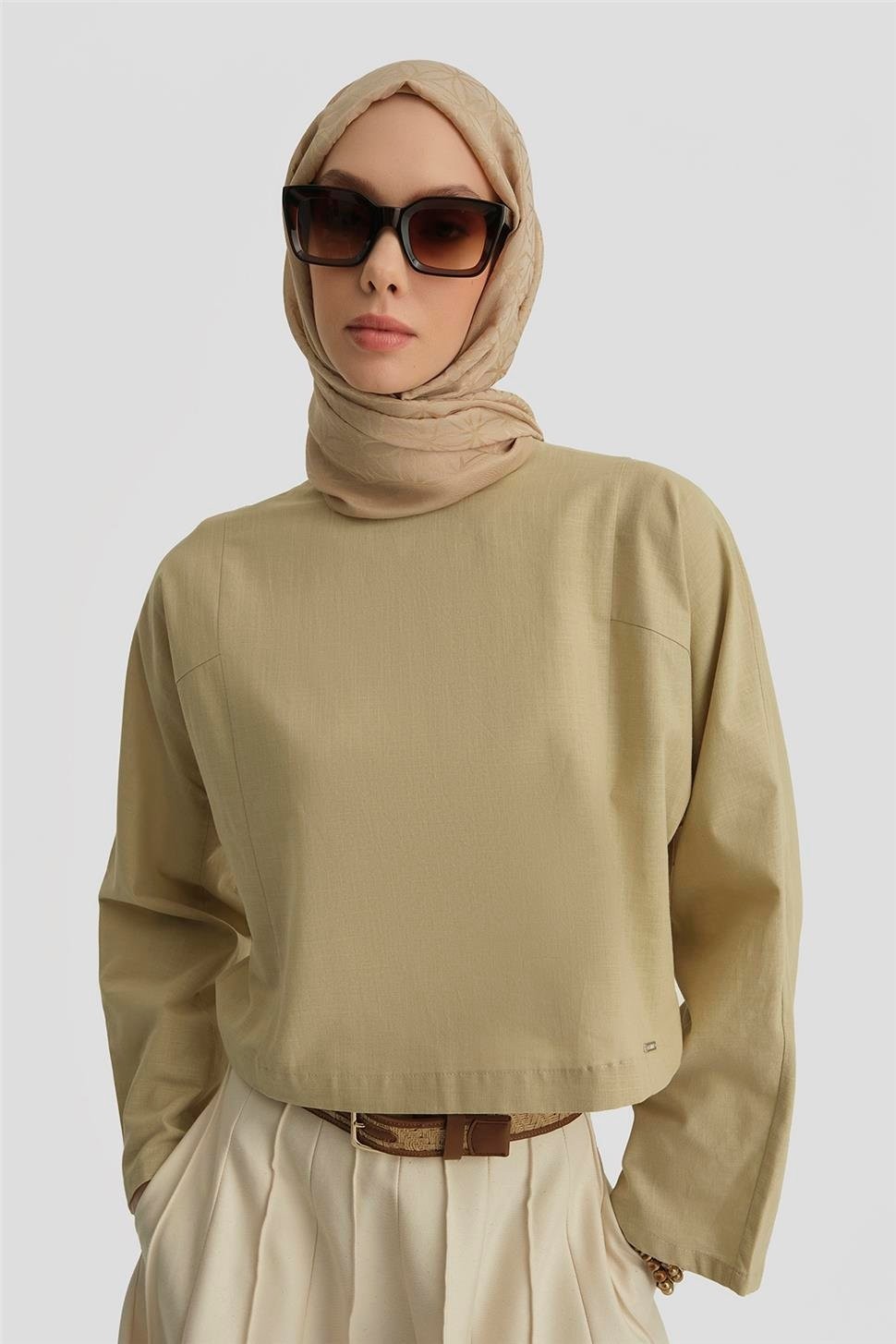 Armine Kup Dikiş Detaylı Basic Bluz 25Y3715 Naturel görsel 4