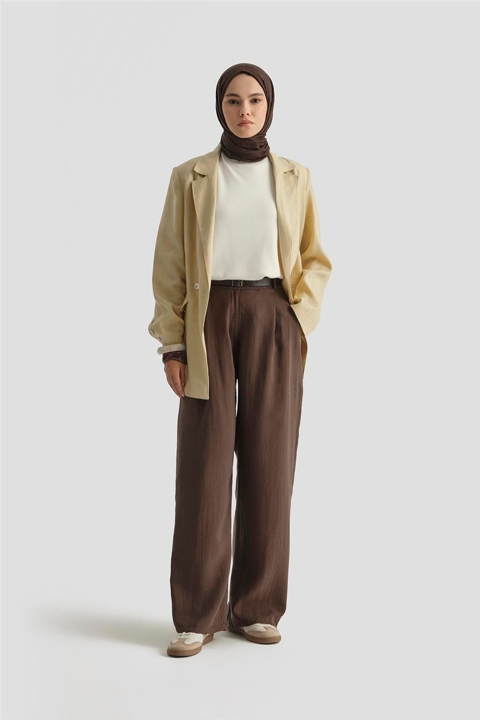 Armine Kemerli Palazzo Tencel Pantolon 25Y2810 Kakao