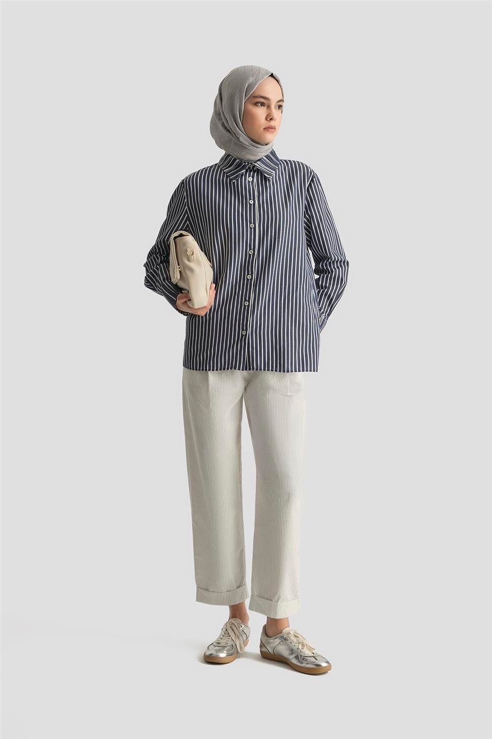 Armine Beli Lastikli Pamuk Pantolon 25Y2808 Beyaz